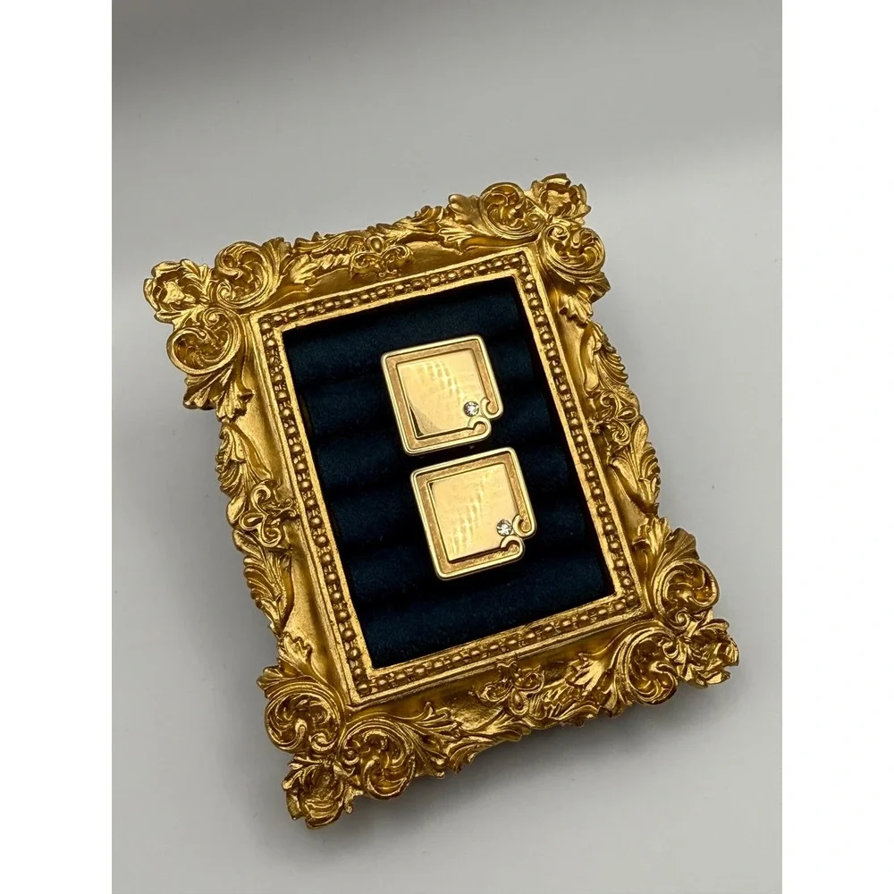 Swank Cufflinks OS Gold Square Rhinestone Vintage Mid Century Modern MCM Formal